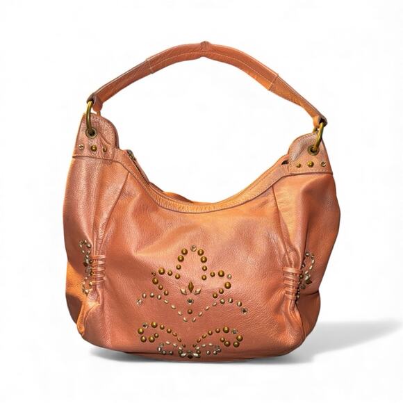 Isabella Fiore Handbags - Isabella Fiore Metallic Peach Studded Crystal Hobo Shoulder Bag.